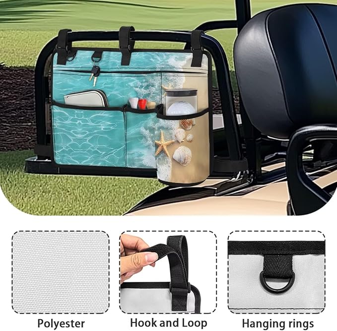 Beach Golf Cart Rear Seat Organizer Foldable Storage Bag for Club Car, Wheelchair and Walker