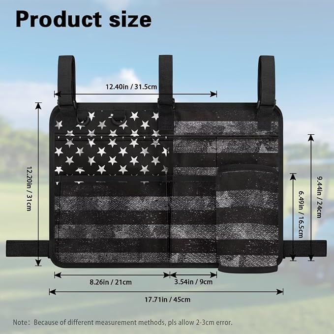 American Flag Golf Cart Bag, Golf Cart Rear Seat Organizer with Open Pockets for Golf Balls & Bottles