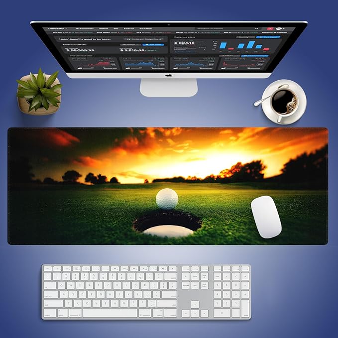 Wknoon. Extra Large Gaming & Office Mouse Pad (31.5" x 11.8") – Golf Ball Near Hole Golf Field, Premium XXL Desk Mat with Durable Stitched Edges & Smooth Fabric Surface & Anti-Slip Rubber Base