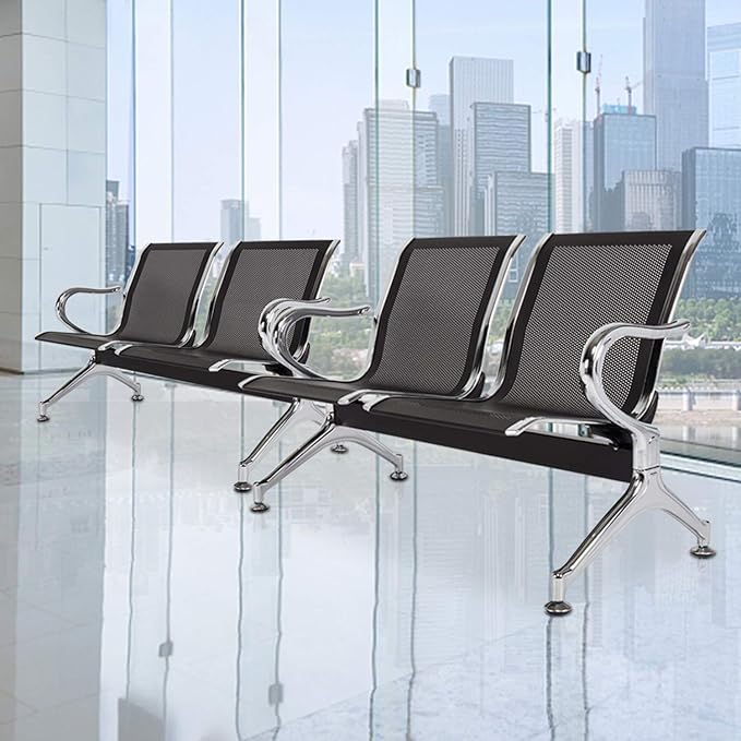 Kinfant Waiting Room Chairs - Reception Guest Bench for Airport Hospital Bank Salon Barber (Black)