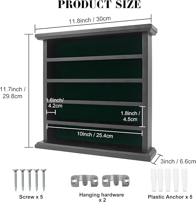 25 Golf Ball Display Case Wall Mounted -Black Golf Ball Holder with Green Velvet Backing, Anti-Fall Slots, No Assembly Needed for Golf Souvenirs & Collectibles