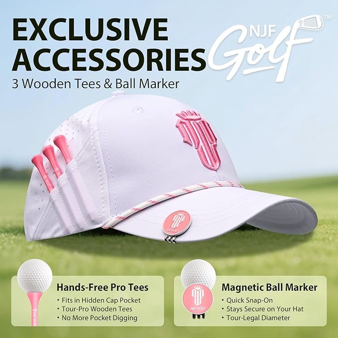 NJF Golf™ Hat Men - Breathable Mens Golf Hats, Adjustable Rope Snapback Cap, Convenient Cap with Tee Holder