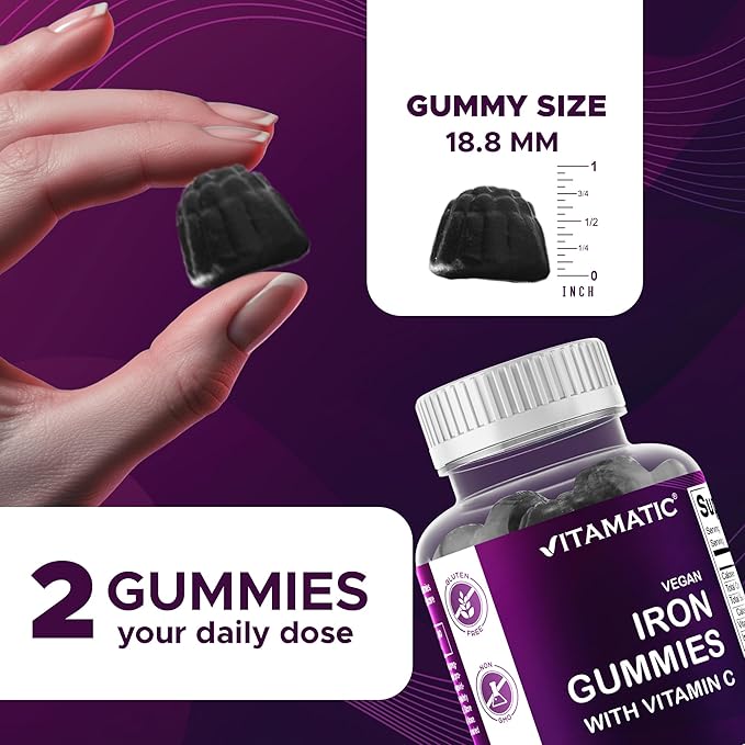 Vitamatic Iron 65 mg Gummies Supplement for Women & Men - 60 Vegan Gummies - Great Tasting Iron Gummy Vitamins with Vitamin C (3)