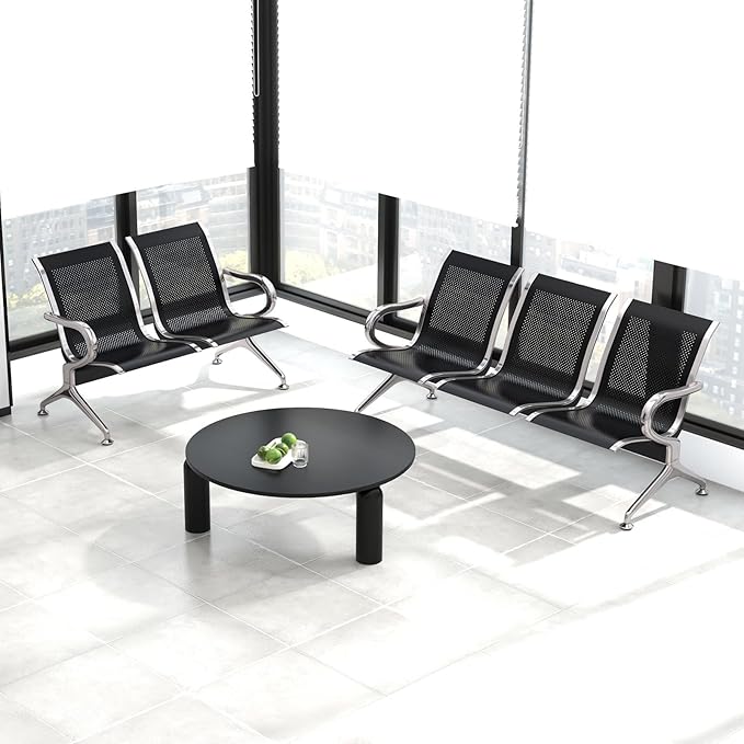 Waiting Room Chair Bench - 5-Seat Waiting Room Bench with Arms Airport Reception Bench Guest Reception Chairs Lobby Bench Waiting Area for Airport Market Bank Hospital School, Black
