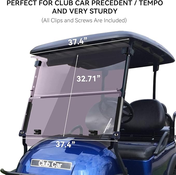 Club Car Precedent Tempo Flip Flop Compact Golf Cart Windshield, Tinted Color, 3/16" Thickness, Fits Club Car Precedent Tempo 2004+