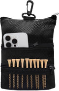 Golf Bag Accessories Valuables Pouch Bags Multi Pocket Zipper Hook with 10 Pcs Wood Golf Tees for Men Women