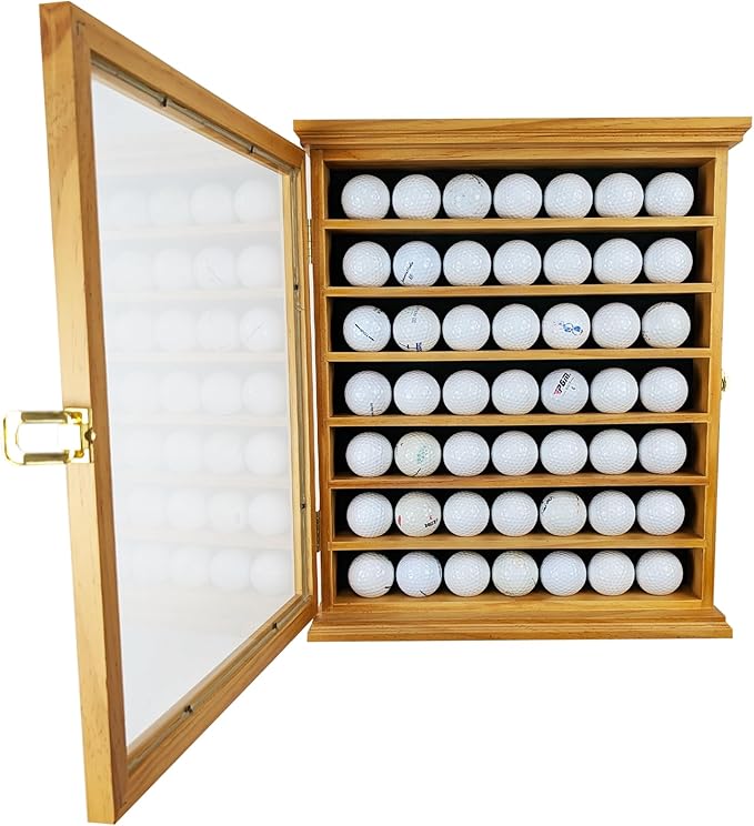 49 Golf Ball Display Case | Solid Wood Cabinet with 98% UV Protection | Lockable Glass Door for Golf Enthusiasts