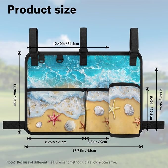 Beach Golf Cart Rear Seat Organizer Foldable Storage Bag for Club Car, Wheelchair and Walker