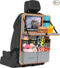 Car Backseat Organizer with Tablet Holder,11 Storage Pockets with Foldable Food Tray, Protector Kick Mats for Kids, Travel Accessories Organizer (Orange, 1Pack with Food Tray)
