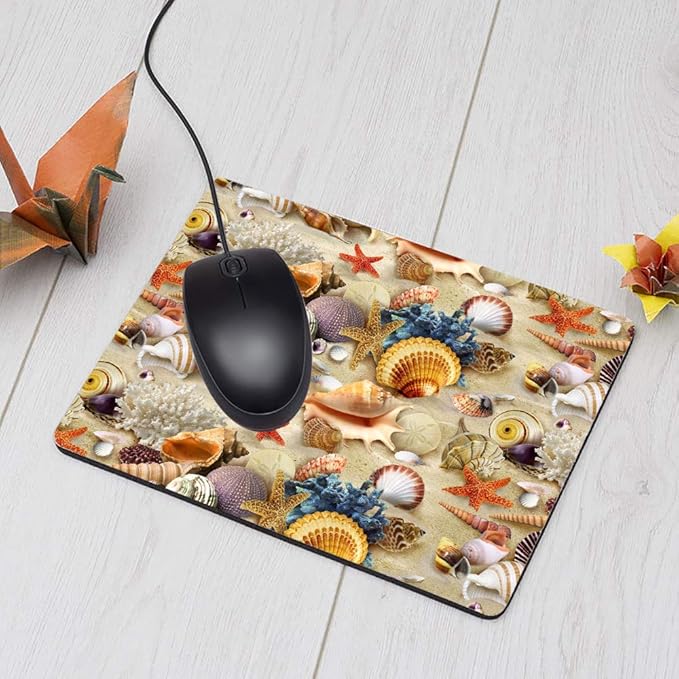 Starfish Gaming Mousepad Colorful Seashells Starfish Beach Mouse Pad Mouse Mat for Computer Desk Laptop Office 9.5 X 7.9 Inch Non-Slip Rubber