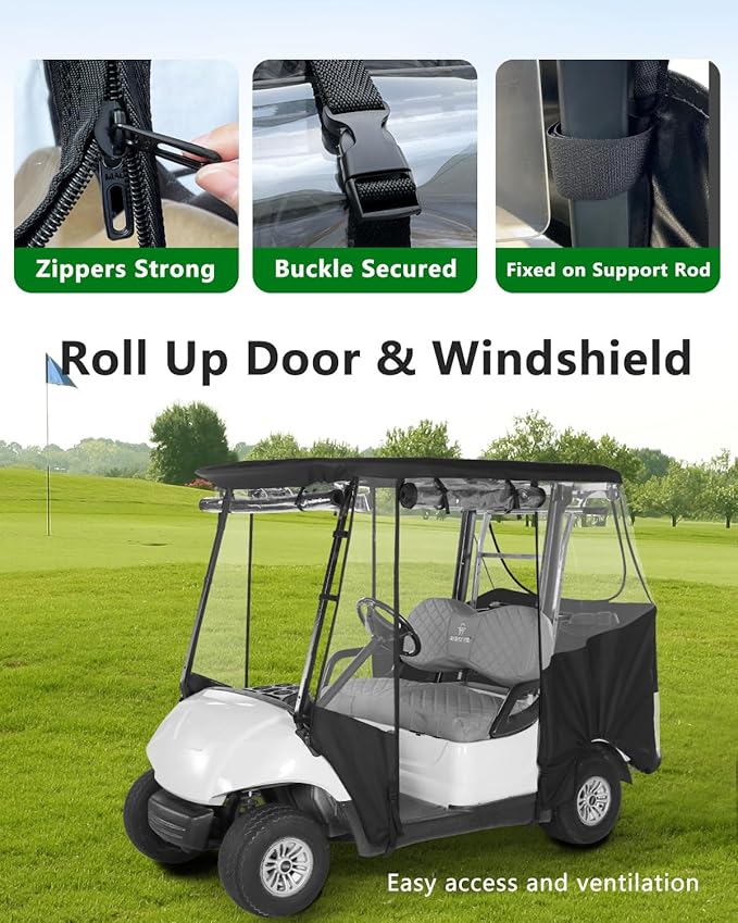 Golf Cart Enclosure 2 Passenger for Yamaha G29/Drive 2,600D Clear Rain Cover Driving Winter Enclosure 2 Seater,Roll Up 4 Sided Transparent Windows Door with Heavy Duty Zipper,Side Mirrors Openings