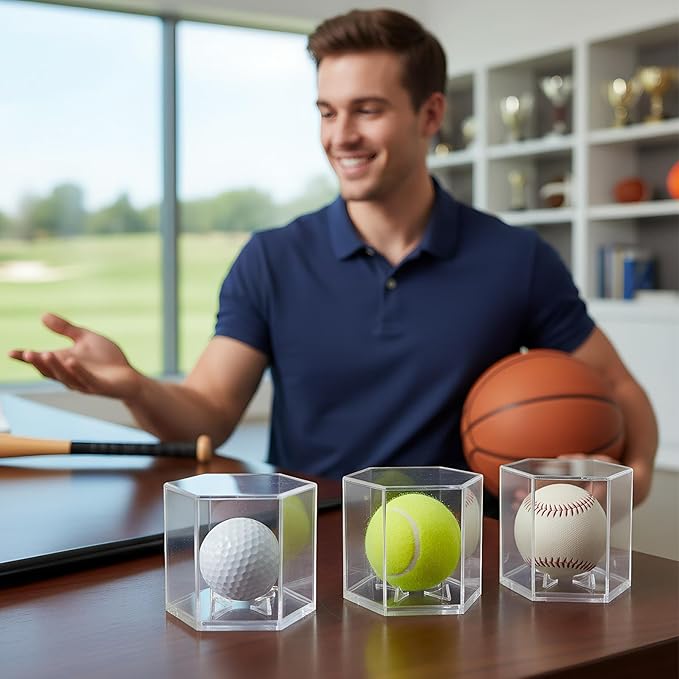 Baseball Holder, Dust-Proof Autographed Balls Shadow Box, Golf Ball Holder Display, for Bedroom, Living Room, Dorm, Apartment, Fireplace, Study Room