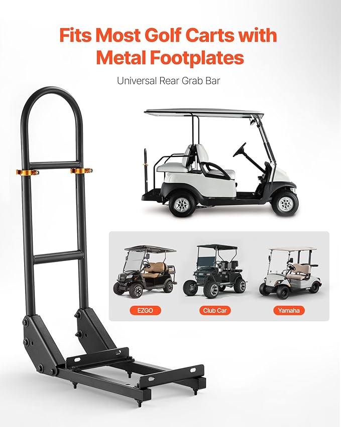 VEVOR Golf Cart Rear Seat Grab Bar, Compatible with Yamaha Club Car EZGO, Most Golf Carts with Metal Footplates, No Modification Needed, 27.5 to 33.5 Inch Height Adjustable