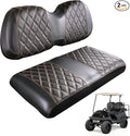 Golf Cart Diamond Seat Covers Kit Suitable for Club Car Precedent Standard Front Seat Cushion, Club Car Front Seat Covers Kit No Drilling & Waterproof (Black PVC Leather & Brown Stitching)