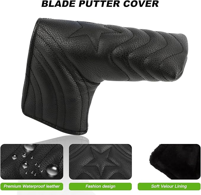 4pcs or 1pc Golf Club Head Covers for Woods, Driver, Fairway, Hybrid – Premium PU Leather with Interchangeable Tags & Magnetic Blade and Mallet Putter Covers