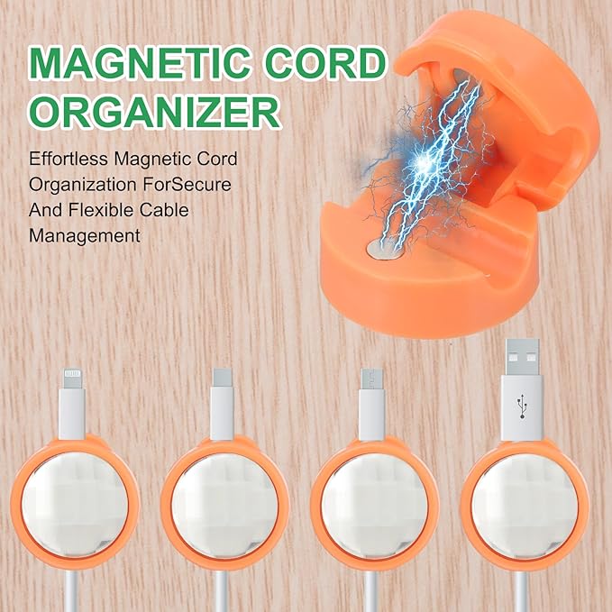 PATIKIL Cable Organizer Holder, 12 Pcs Magnetic Spring Desk Cable Management Clips Adhesive Cord Holder Keeper for Office Desktop Wall Car, Orange