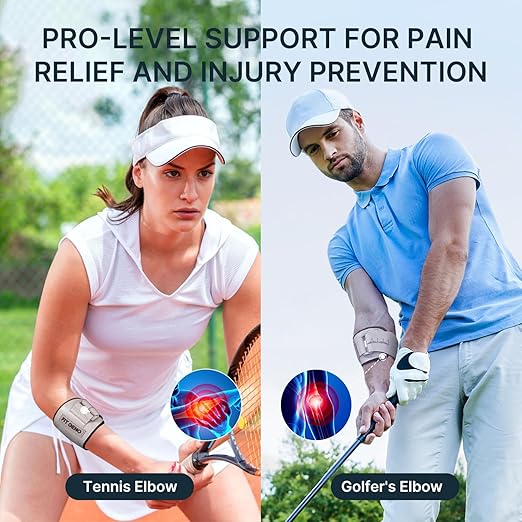 Fit Geno Elbow Brace for Tennis & Golfer's Elbow: Adjustable Elbow Strap for Tendonitis Pain Relief with Compression Pad - Support for Sports Men and Women - Forearm 8''-10.5'', 1 Pack, Gray