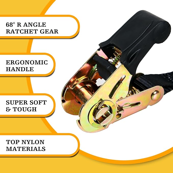 Endless Ratchet Tie Down Straps 2 Pack 1 Inch x 8 Ft Heavy Duty Ratcheting Securing Strap Cargo Ropes for Motorcycles, Trailer, Kayak