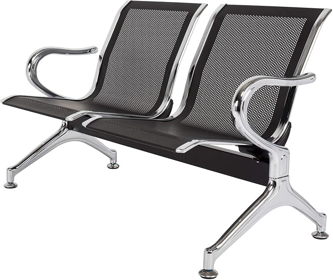 kinbor Waiting Room Chairs - 2 Seat Office Guest Chair Waiting Room Bench Furniture with Armrest for Clinic, Bank, Airport, Black