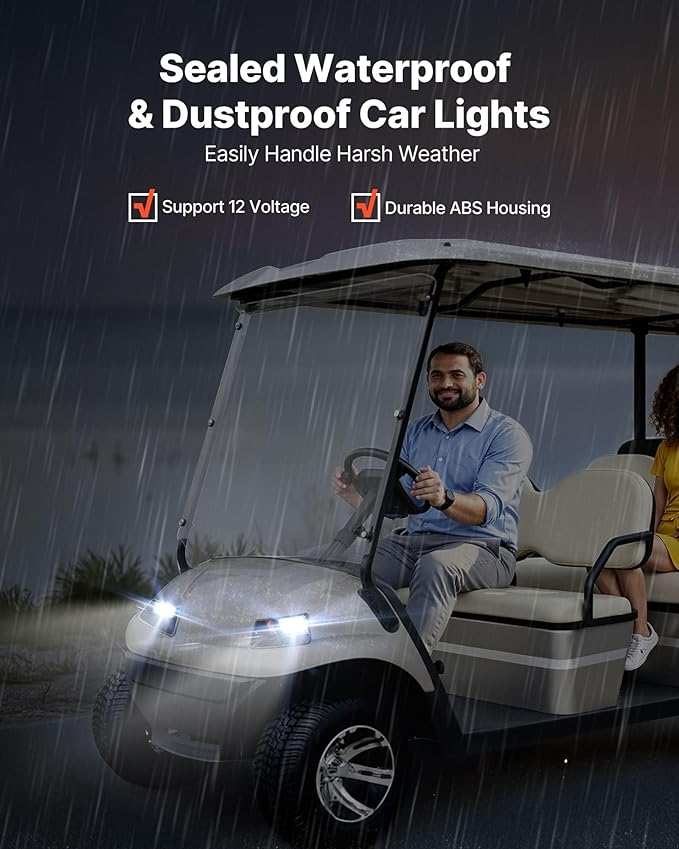 VEVOR Golf Cart Light Kit, 12V, LED Headlight and Taillight Kit with Wiring Harness, Switch, Zip Ties, ABS Housing, High-Brightness, Waterproof and Dustproof, Suitable for Club Car DS 1993-Up Models
