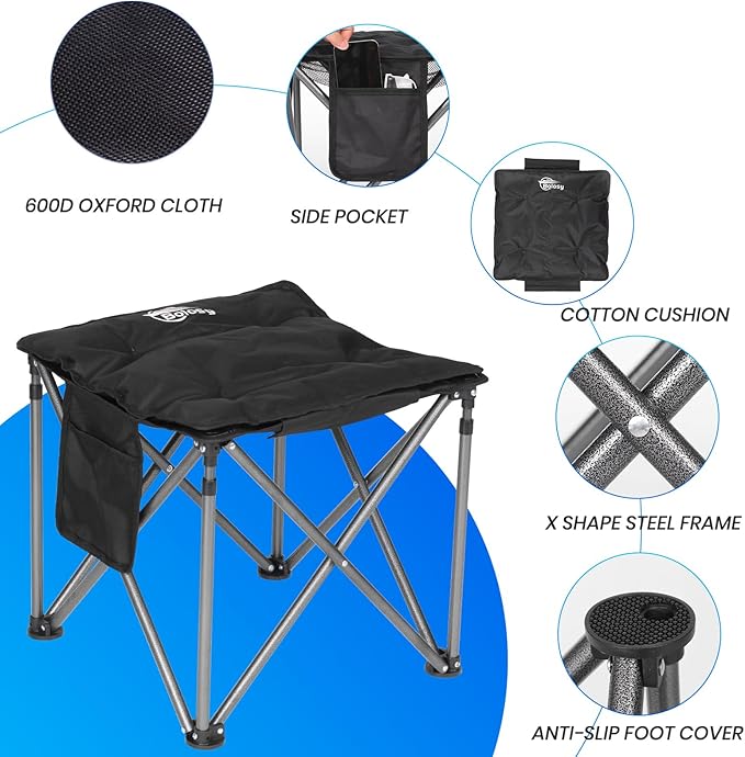 2 Pack Camping Stool with Removable Padded Folding Outdoor Stool Camping Stool Padded Oversized Ottoman Camping Chair Foot Rest Camp Stool Folding Stools