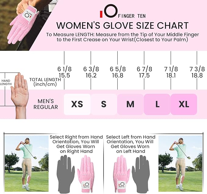 FINGER TEN Golf Gloves Womens Ladies 1 Pack Glove Left Hand for Right Handed Golfer, Wet Hot Cool Rain Grip Weathersof All Weather, Fit Small Medium Large XL