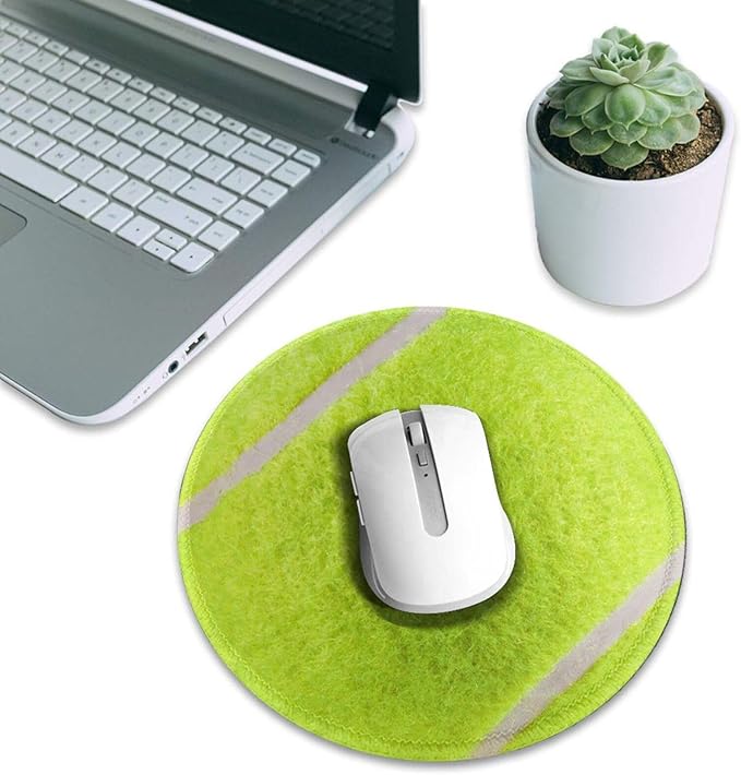 Tennis Ball Round Mouse Pad, Small Gaming Mousepad with Stitched Edge, Non-Slip Rubber Base Mouse Mat Office Desk Accessories for Laptop Computer Decor 7.9 X 7.9 Inch