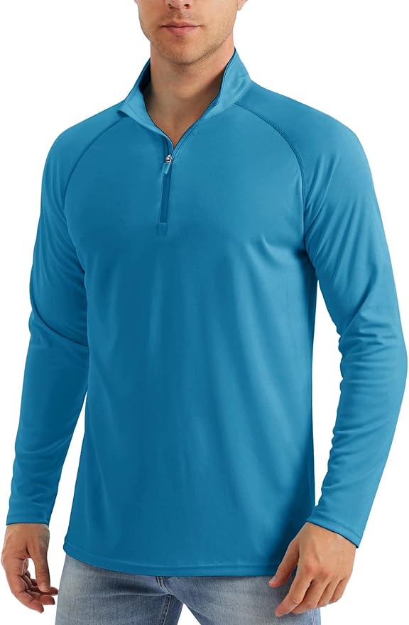 MAGCOMSEN Men's Long Sleeve Sun Shirts UPF 50+ Tees 1/4 Zip Up Fishing Running Rash Guard T-Shirts Outdoor Shirt