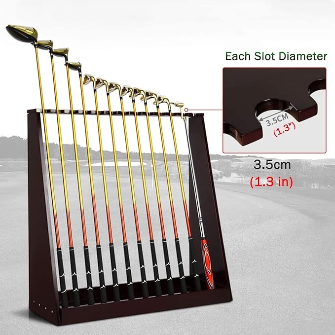 OSCCAR Golf Club Display Stand Large Wood Freestanding Floor Corner Storage Rack Holds 3 Clubs for Pool Cues & Fishing Rod