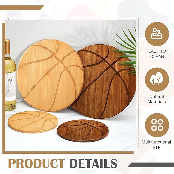 Basketball Cheese Board Gift Set Party Favor Prizes Charcuterie Wood Board with Knives and Box Father Day Gift for Dad Grandpa Party Tournament Game(Bamboo Wood, Basketball)