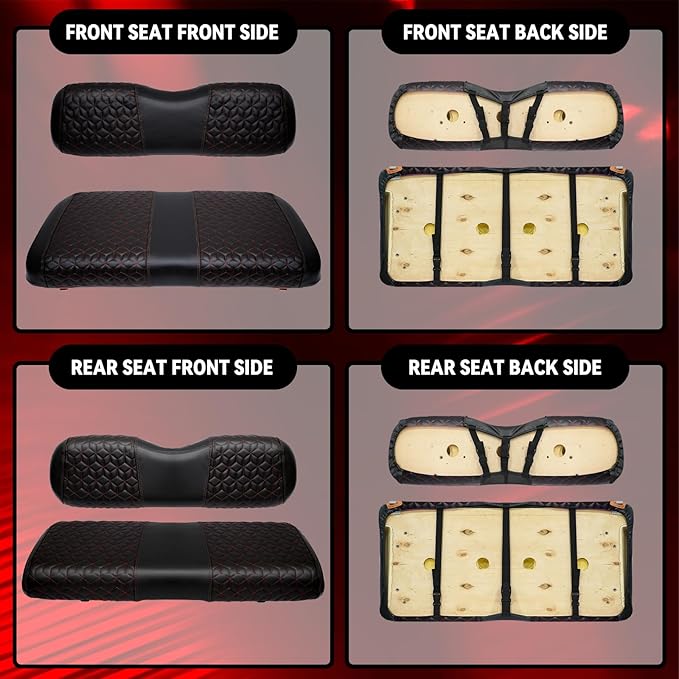 Golf Cart Seat Covers Front and Rear for EZGO RXV 2008+ Standard Seat Cushion, EZGO Vinyl Leather Seat Cover Set Replacement Accessories, No Staples, Black(4 PCS)