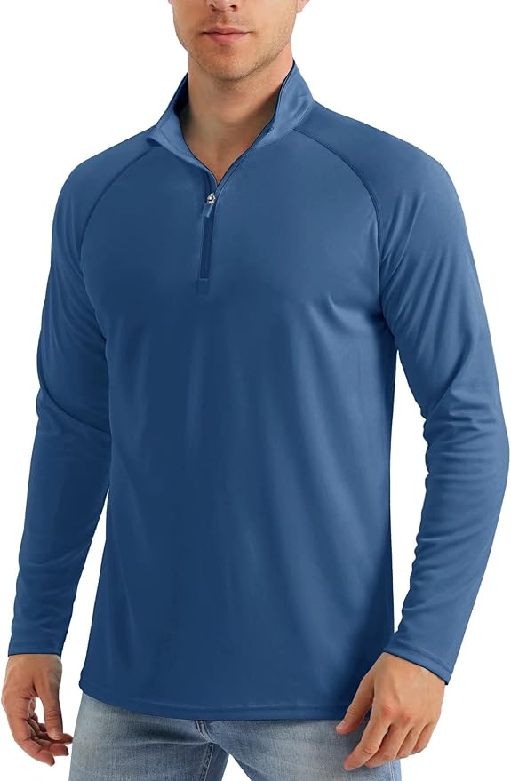 MAGCOMSEN Men's Long Sleeve Sun Shirts UPF 50+ Tees 1/4 Zip Up Fishing Running Rash Guard T-Shirts Outdoor Shirt