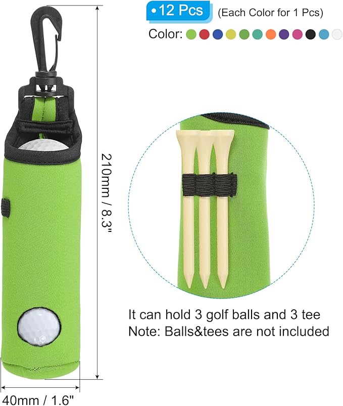 PATIKIL Golf Ball Carry Bag, 12 Pack Golf Tee Holder Pouch Portable Neoprene Golf Ball Holder with Clip for Men and Women Storage, Multicolor