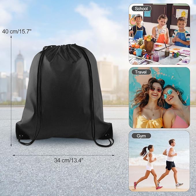 KUUQA 100Pcs Black Drawstring Backpack Bag Sack Drawstring Bags Bulk String Bags Storage Bags for Sport Gym Traveling