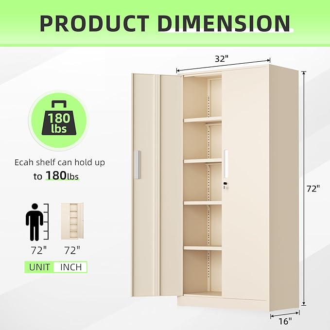 INTERGREAT Tall Metal Storage Cabinet, 72" Locking Steel Cabinet with Door and Shelves, Utility Cabinets for Office, Garage,Home,(Gray)