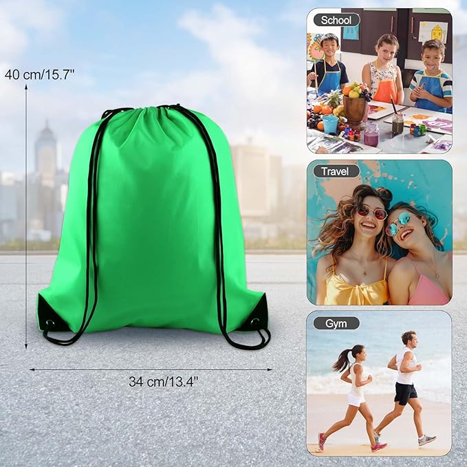 KUUQA 25Pcs Green Drawstring Backpack Bulk Drawstring Bags String Cinch Gym Backpack for Gym Sport Traveling