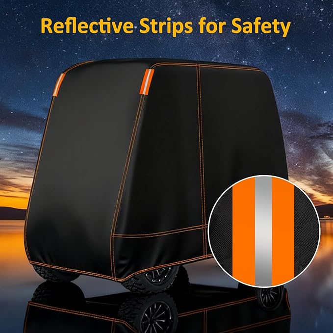 Falafa Golf Cart Cover 2 Passenger, Heavy Duty 420D Waterproof All Weather Protection, Universal Fit for EZGO Club Car Yamaha with Storage Bag & Reflective Strips