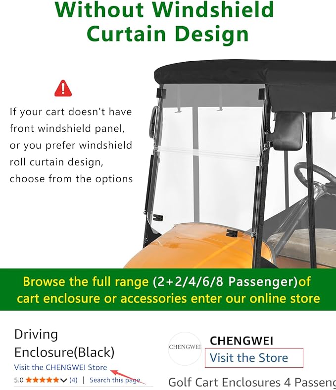 Golf Cart Enclosure 2 Passenger for Ezgo TXT,600D Waterproof Clear Rain Cover Driving Enclosure 2 Seater,Full Roll Up 3 Sided Transparent Windows&door with Heavy Duty Zipper,Side Mirrors Openings