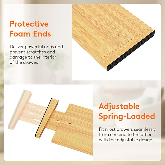 Lifewit 4 Pack 5" Deep Bamboo Drawer Dividers, 17.5-22" Expandable Drawer Organizers for Clothes, Adjustable Dresser Drawer Divider, Clothing Drawer Separators for Dresser, Bedroom, Bathroom, Kitchen
