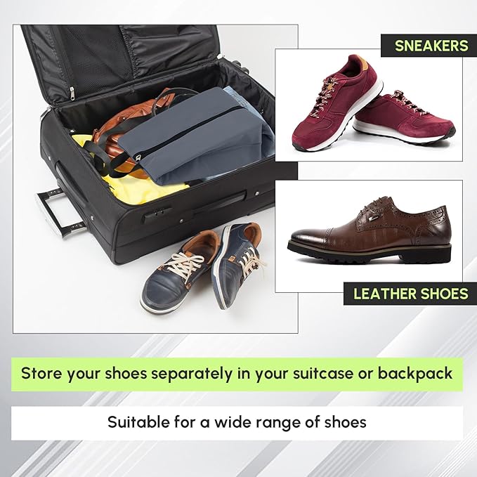 2 Pack Smell Proof Shoe Cleat Bag for Travel Water-resistant Odor Absorbing Lightweight Golf Soccer Shoe Storage Organizer Pouch with Zipper Dust-proof for Gym Sports Work(Black, Dark Grey)
