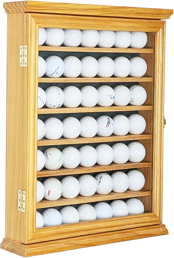 49 Golf Ball Display Case | Solid Wood Cabinet with 98% UV Protection | Lockable Glass Door for Golf Enthusiasts