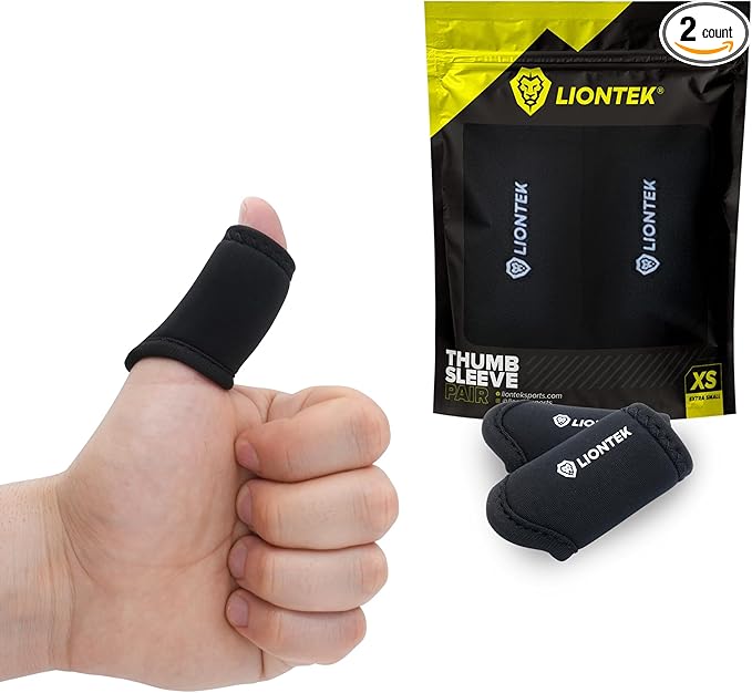 LIONTEK Thumb Sleeves Pair for Training, Weightlifting, BJJ, Golf, Basketball, & Everyday Activities | Compression Thumb Sleeve with Anti-Slip Grips for Protection, Blister Prevention, & Relief