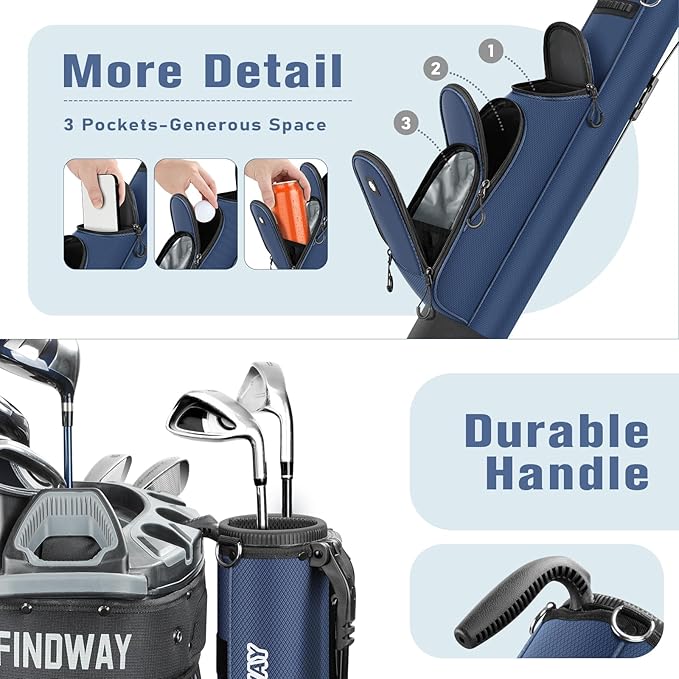 Findway Golf Stand Bag, [Upgraded Generous Space] Small Golf Bag for Driving Range, Par 3 & Executive Courses, Lightweight Sunday Golf Club Carry Bag with 3 Pockets