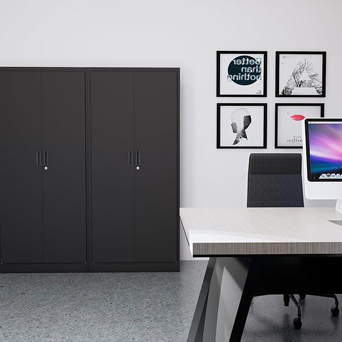 CJF Metal Storage Cabinet, 71" H Locking Cabinet with 5 Adjustable Shelves for Garage, Classroom, School, Home, Office, Pantry-Black
