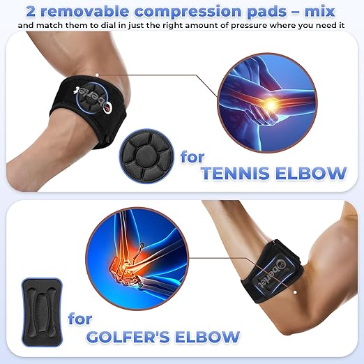 Tennis & Golfer's Elbow Brace for Men & Women with Tendonitis & Elbow Pain Relief - Adjustable Strap & Compression Pads, Arm Forearm Support Band - Orange 1 Pack