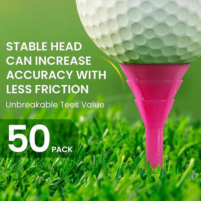 FINGER TEN Unbreakable Golf Tees Plastic 3 1/4 inch Value 50/100 Pack, Low Friction & Low Ball Spin Long Tees to Improve Distance & Accuracy, Durable Tees with Assorted Colors to Practice