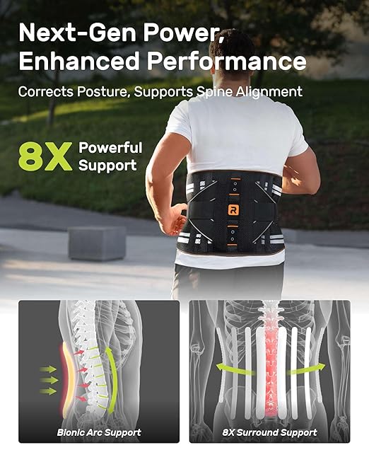 Lower Back Brace for Women, Back Belt Support for Men with 8 Stays, Soft Lumbar Support with Full Protection, Orange Size M