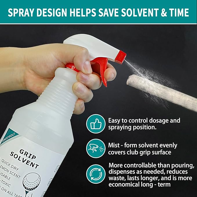Crestgolf Professional Golf Grip Solvent 32 OZ Solvent Light &Mild Lemon Scent for Regripping Golf Clubs and Golf Grip Repair - Golf Grip Solution - Non-Toxic, Non-Flammable