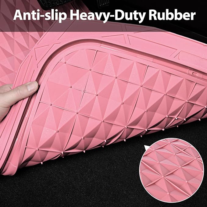 CAR PASS Heavy Duty Rubber Pink Car Floor Mats & Cargo Liners, Deep Dish All-Weather Trunk Mats Durable Anti-Slip 3D Rhombus Waterproof Trim to Fit Liner Universal Fit Auto,Sedan,SUV,Truck, Pink