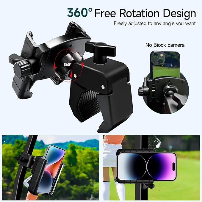 Golf Cart Phone Holder Mount, Compatible with EZGO/Club Car/Yamaha, Universal Compatible with iPhone/Galaxy/Google Pixel, Golf Cart Accessories Fit for All Smartphones (Black)